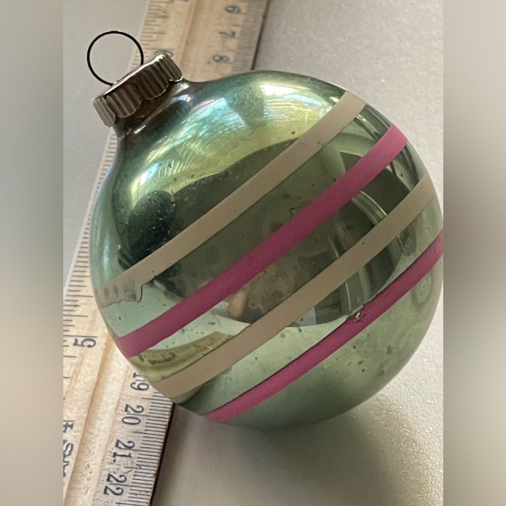 Lot of 3 Vintage Metallic Glass Striped 3” Ornaments